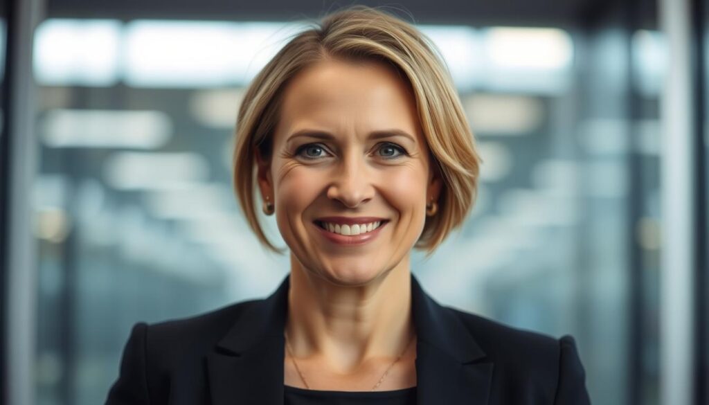 A close-up portrait of Róża Thun, a Polish member of the European Parliament, against a blurred background. Thun is shown from the waist up, with a warm, friendly expression on her face. The lighting is soft and diffused, creating a sense of depth and dimensionality. The composition places Thun in the center of the frame, with a slight angle to suggest an informal, approachable setting. The image conveys a sense of professionalism and approachability, reflecting Thun's role as a public figure and the section's focus on how to contact her.