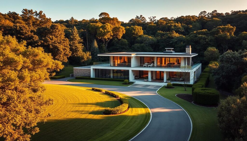 A luxurious modern mansion nestled in a lush, verdant landscape, its sleek architecture and expansive windows reflecting the golden afternoon sunlight. The property is surrounded by manicured gardens, with a winding driveway leading up to the grand entrance. The scene conveys a sense of privacy, comfort, and opulence, perfectly capturing the residence of a successful public figure like Friz. The image should be captured from a slightly elevated angle, allowing the viewer to take in the full scope of the property and its serene, idyllic setting. A luxurious modern mansion nestled in a lush, verdant landscape, its sleek architecture and expansive windows reflecting the golden afternoon sunlight. The property is surrounded by manicured gardens, with a winding driveway leading up to the grand entrance. The scene conveys a sense of privacy, comfort, and opulence, perfectly capturing the residence of a successful public figure like Friz. The image should be captured from a slightly elevated angle, allowing the viewer to take in the full scope of the property and its serene, idyllic setting.