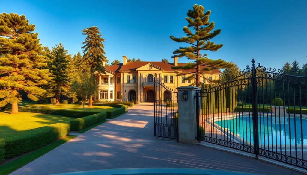 A sprawling mansion nestled in a lush, verdant landscape, its towering façade bathed in warm, golden sunlight that casts long shadows across the well-manicured grounds. The front entrance is flanked by towering pine trees, their needles swaying gently in a soft breeze. The driveway, lined with neatly trimmed hedges, leads up to an imposing set of wrought-iron gates that guard the private estate. Through the gates, a glimpse of a large, gleaming swimming pool can be seen, its crystal-clear waters reflecting the azure sky above. This is the luxurious abode of YouTube sensation MrBeast, a sprawling sanctuary that perfectly encapsulates his status as one of the most successful and influential creators on the platform. A sprawling mansion nestled in a lush, verdant landscape, its towering façade bathed in warm, golden sunlight that casts long shadows across the well-manicured grounds. The front entrance is flanked by towering pine trees, their needles swaying gently in a soft breeze. The driveway, lined with neatly trimmed hedges, leads up to an imposing set of wrought-iron gates that guard the private estate. Through the gates, a glimpse of a large, gleaming swimming pool can be seen, its crystal-clear waters reflecting the azure sky above. This is the luxurious abode of YouTube sensation MrBeast, a sprawling sanctuary that perfectly encapsulates his status as one of the most successful and influential creators on the platform.